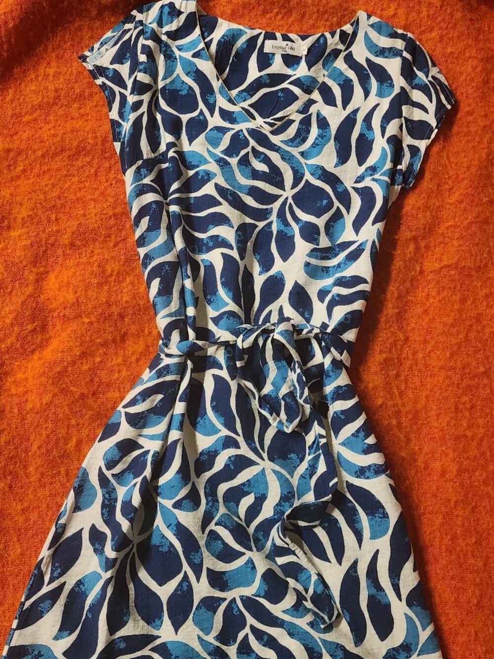 Emma & Ella Paris Cap Sleeve Shift Dress, Just Above the Knee, Self Belt, Size S